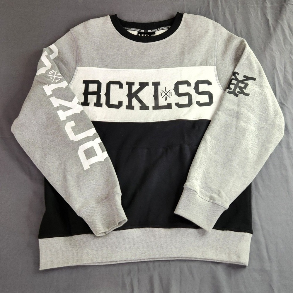 Young & Reckless Men's Long Sleeve Black, Grey, White Logo Sweatshirt Size Large